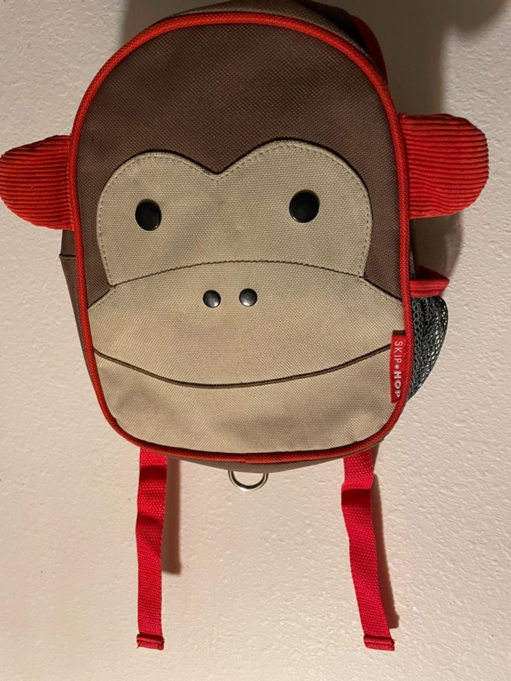Skip Hop Brown and Beige Monkey Kids Backpack with Red Trim